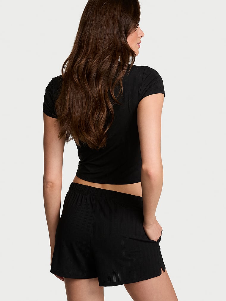 Victoria's Secret, Victoria's Secret SoSoft™ Modal Ultra-Fine Shorts, Black, onModelBack, 4 of 4 Kennidy is 5'11" and wears Small