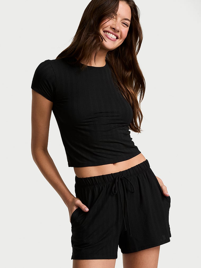 Victoria's Secret, Victoria's Secret SoSoft™ Modal Ultra-Fine Shorts, Black, onModelFront, 3 of 4 Kennidy is 5'11" and wears Small