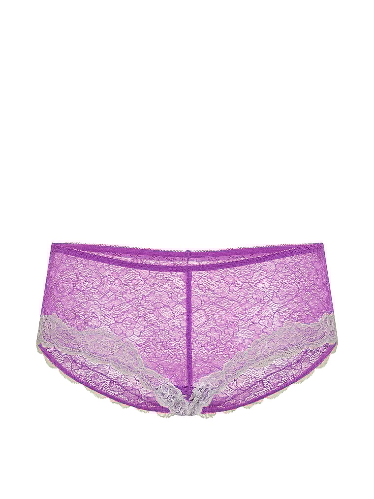 Victoria's Secret, Victoria's Secret Contrast-Trim Lace Boyshort Panty, Purple, offModelFront, 3 of 3