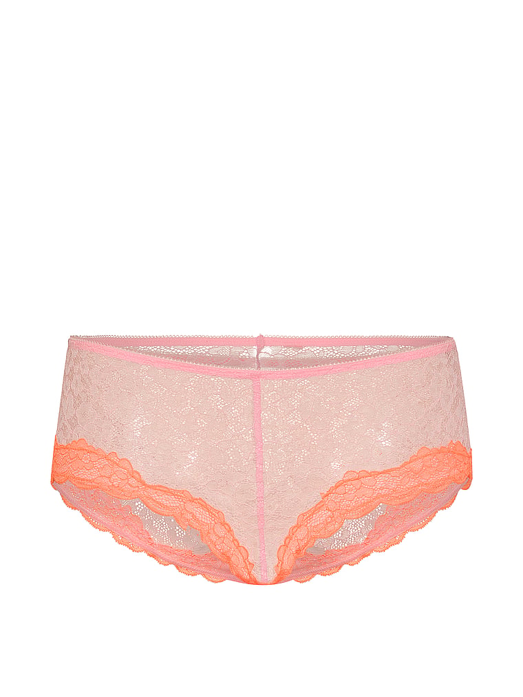 Victoria's Secret, Victoria's Secret Contrast-Trim Lace Boyshort Panty, Boardwalk Pink, offModelFront, 1 of 3