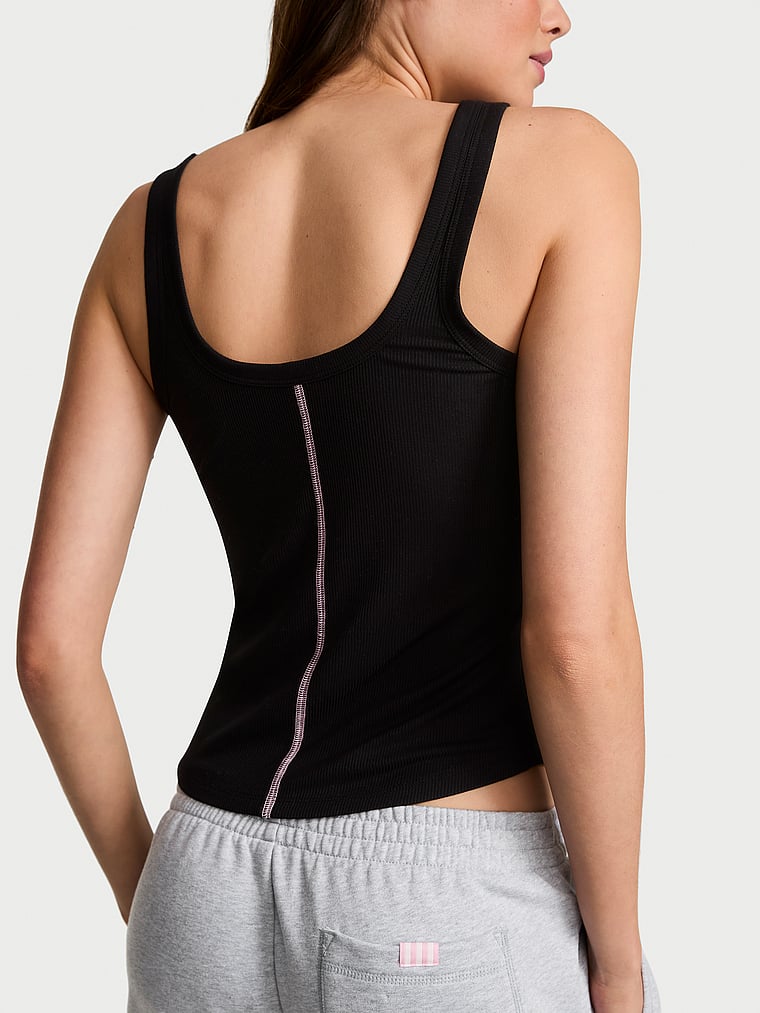 Victoria's Secret, Angel Essentials VS Iconic Rib Square-Neck Tank Top, Pure Black, onModelBack, 2 of 3 Kennidy is 5'11" and wears Small