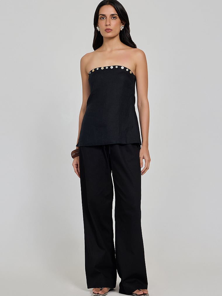 Victoria's Secret, Summer Away Rhode Linen Pants, Black, onModelBack, 2 of 3