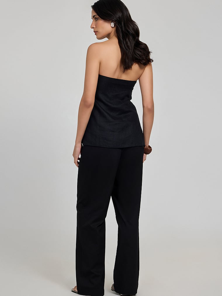 Victoria's Secret, Summer Away Rhode Linen Pants, Black, onModelFront, 1 of 3