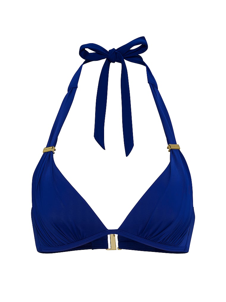 Victoria's Secret, Victoria's Secret Swim Harlow Halter Push-Up Bikini Top, Fantasia Blue, offModelFront, 3 of 3