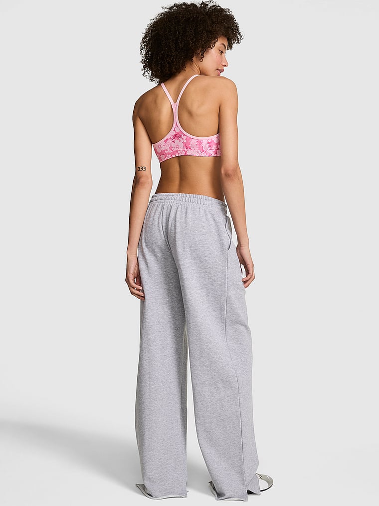 PINK Campus Fleece™ Wide-Leg Split-Hem Sweatpants, Heather Grey, onModelBack, 2 of 3 Drew is 5'9" and wears Small
