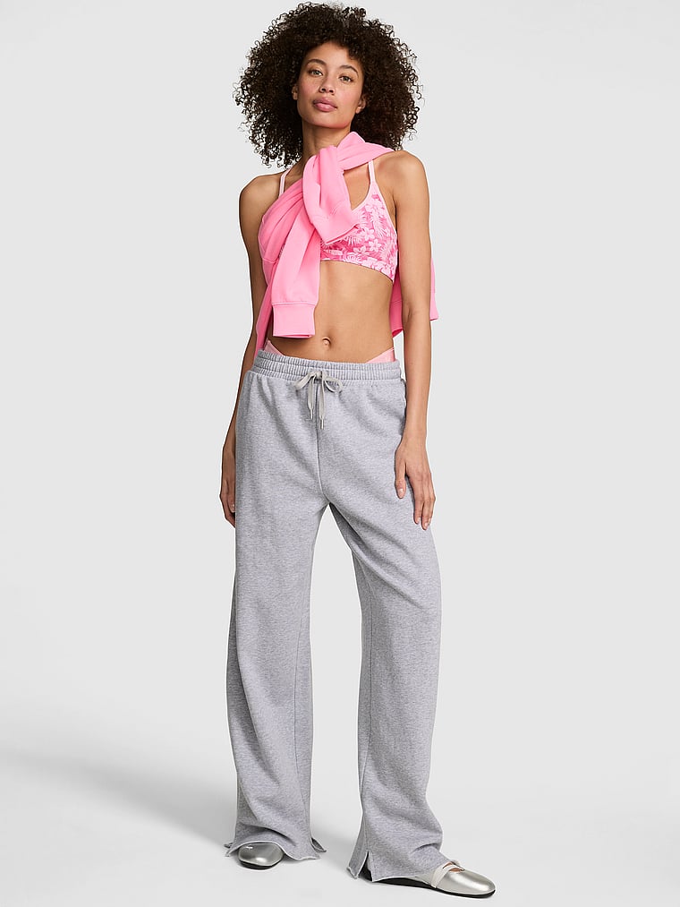 PINK Campus Fleece™ Wide-Leg Split-Hem Sweatpants, Heather Grey, onModelFront, 1 of 3 Drew is 5'9" and wears Small
