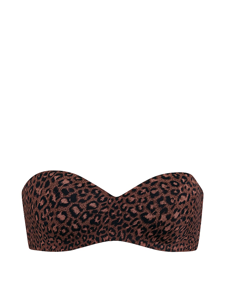 Victoria's Secret, Invisible by Victoria’s Secret Lightly Lined Sweetheart Strapless Bra, Ganache Leopard, offModelFront, 3 of 4