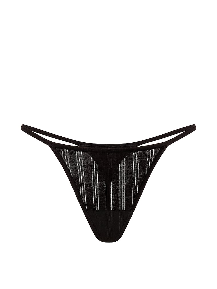 Victoria's Secret, Victoria's Secret Stretch Cotton V-String Panty, Black, offModelFront, 3 of 3