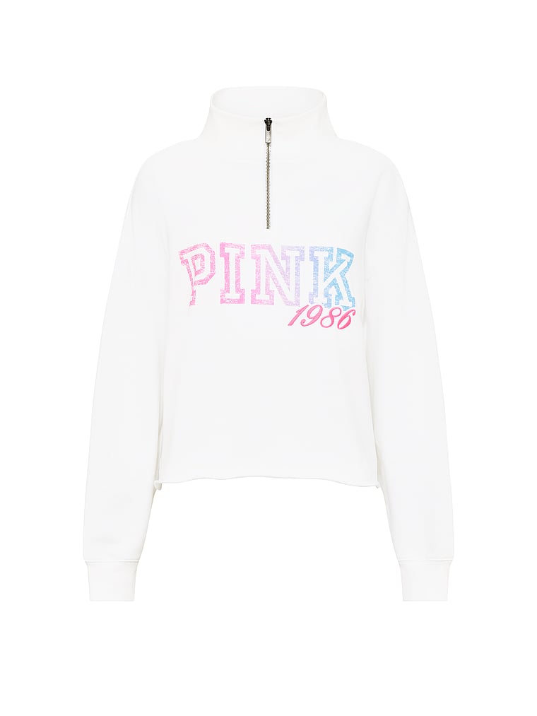 PINK Campus Fleece™ Quarter-Zip Straight-Cut Sweatshirt, White, offModelFront, 4 of 4