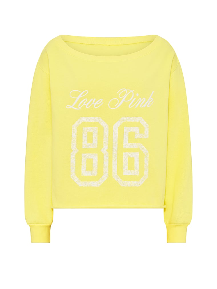 PINK Campus Fleece™ Rib Off-The-Shoulder Sweatshirt, Pineapple Ice, offModelFront, 3 of 3