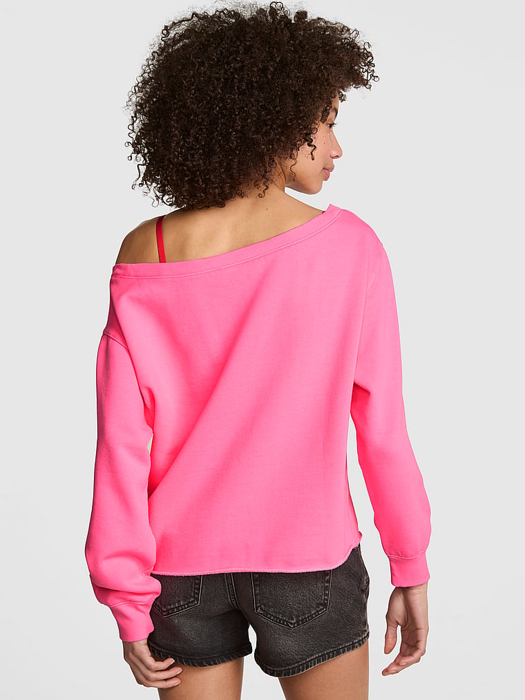 PINK Campus Fleece™ Rib Off-The-Shoulder Sweatshirt, Pink, onModelBack, 2 of 3 Drew is 5'9" or 175cm and wears Small