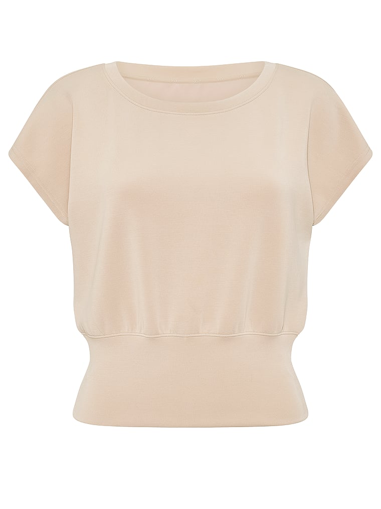 Victoria's Secret, VSX Featherweight Knit Short-Sleeve Top, Oyster, offModelFront, 3 of 3