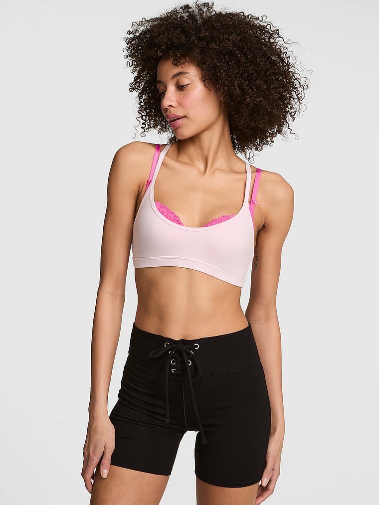 PINK All-Day Cotton™ Lace-Up Bike Shorts, Pure Black, onModelFront, 1 of 3 Drew is 5'9" and wears Small