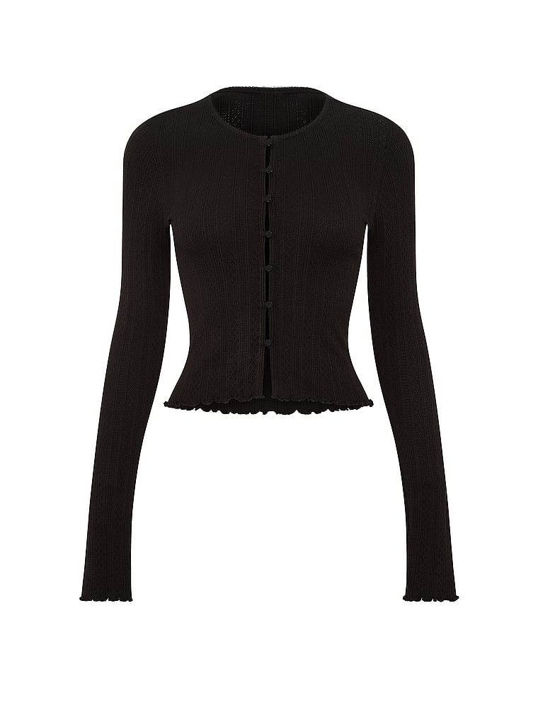 PINK AnyWear Cropped Cardigan, Black, offModelFront, 3 of 3