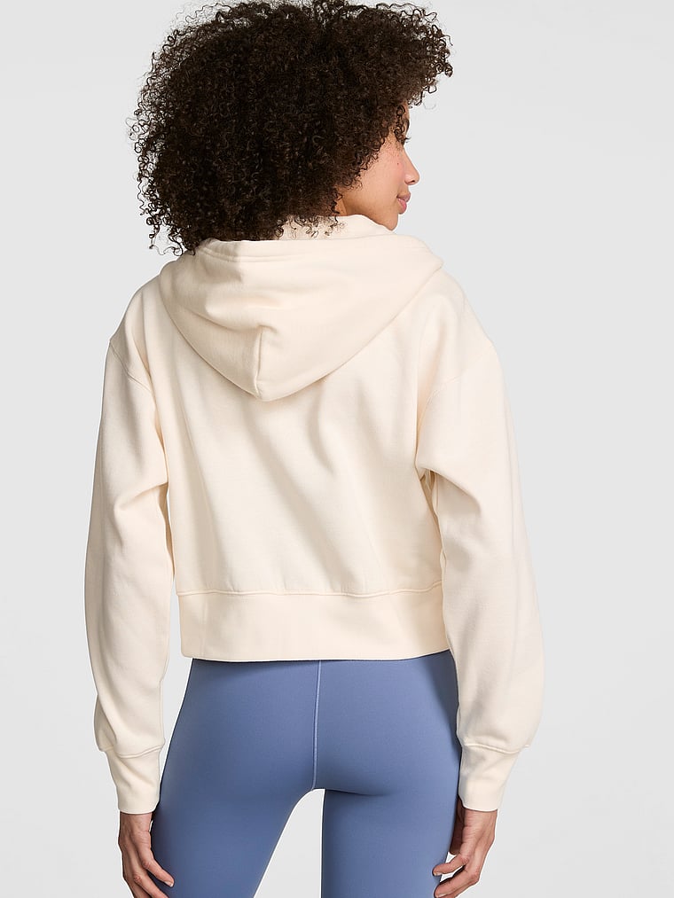 PINK Campus Fleece™ Shrunken Full-Zip Hoodie, Winter White Sunset, onModelBack, 2 of 4 Drew is 5'9" and wears Small