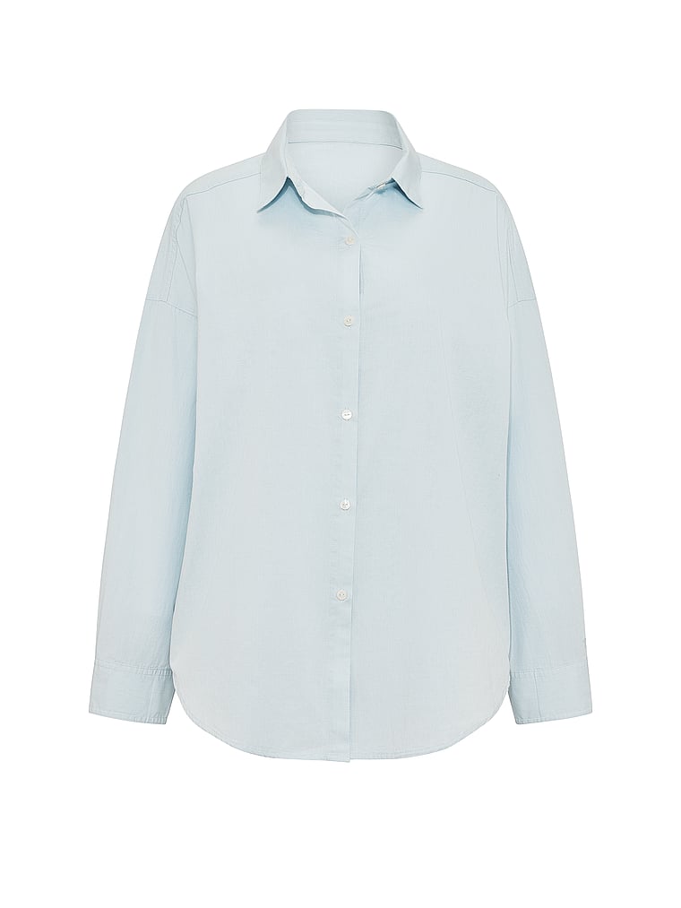 Victoria's Secret, Victoria's Secret Heritage Cotton Button-Front Sleepshirt, Chambray Blue, offModelFront, 4 of 5