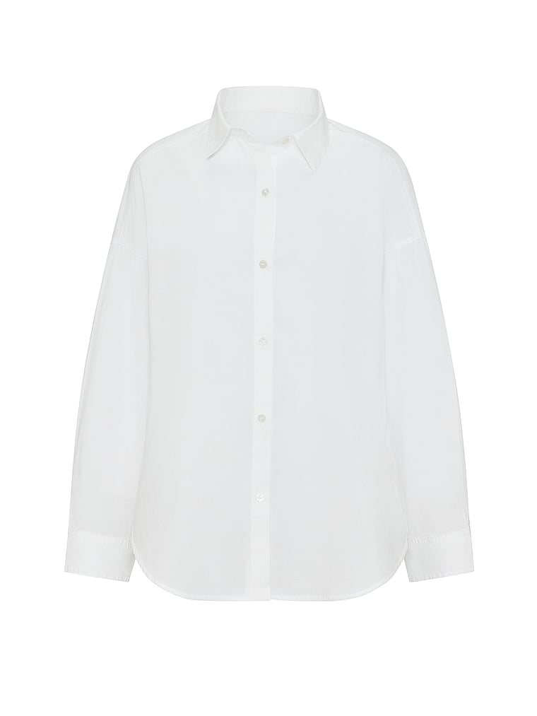 Victoria's Secret, Victoria's Secret Heritage Cotton Button-Front Sleepshirt, VS White, offModelFront, 4 of 5