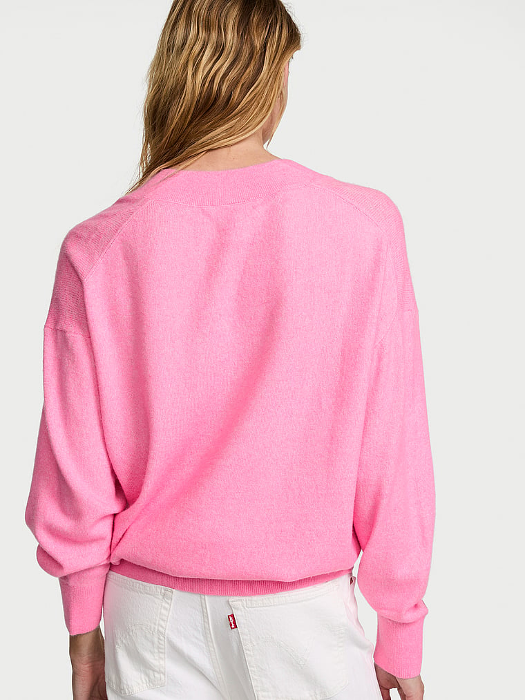 Victoria's Secret, Victoria's Secret Luxe Knit Oversized V-Neck Sweater, Pink Sugar, onModelBack, 2 of 2