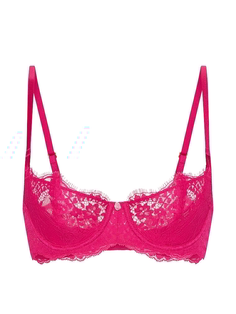 Victoria's Secret, Dream Angels Wicked Unlined Lace Balconette Bra, Vibrant Fuchsia, offModelFront, 4 of 4