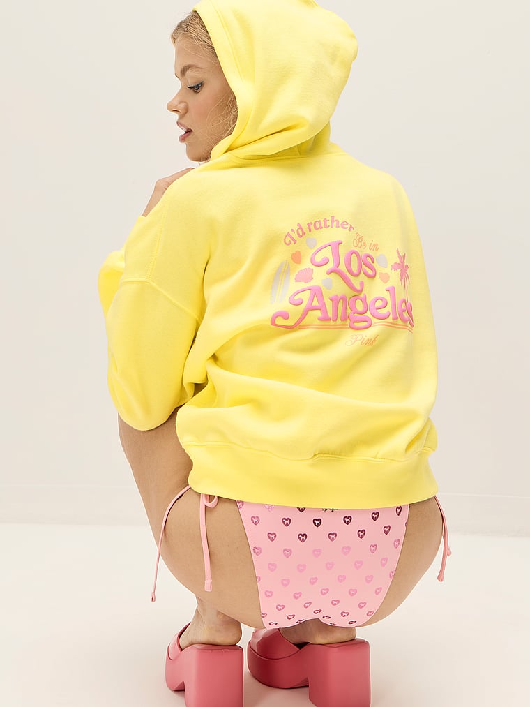 PINK Ivy Fleece Campus Full-Zip Hoodie, Pineapple Ice, onModelSide, 3 of 4
