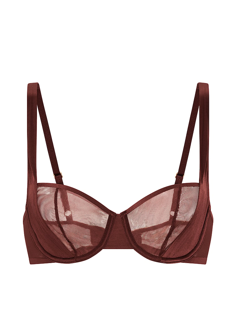 Victoria's Secret, Very Sexy Sheer Reveal Unlined Balconette Bra, Dark Chili, offModelFront, 4 of 4