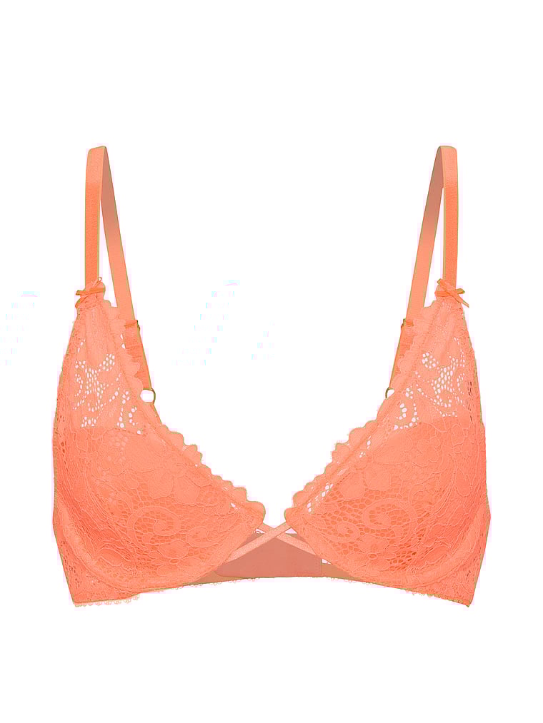 Victoria's Secret, Victoria's Secret Tease Lightly Lined Sheer Shimmer Plunge Bra, Citrus Splash, offModelFront, 3 of 3