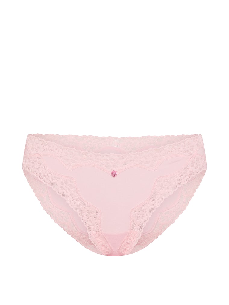 Victoria's Secret, Lace Trim Cotton Lace-Waist Bikini Panty, offModelFront, 3 of 3