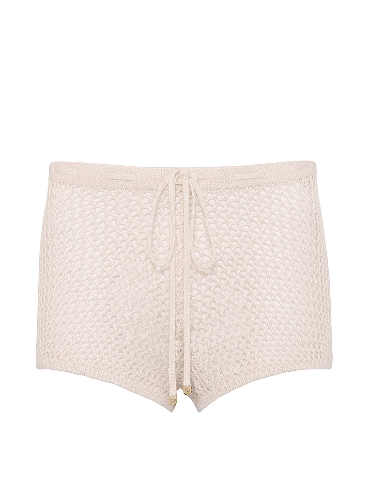 Victoria's Secret, Victoria's Secret Swim Beachwear Crochet Shorts, Pearl White, offModelFront, 3 of 3