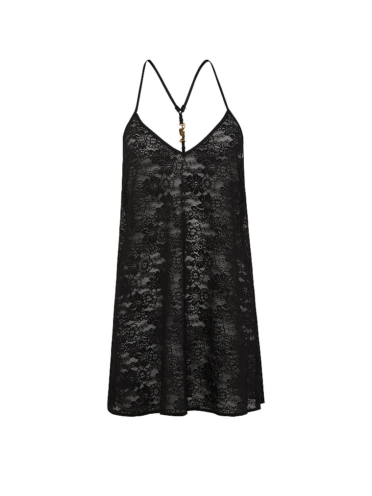 PINK GRWPINK™ Lace Slip Dress, Black, offModelFront, 3 of 3