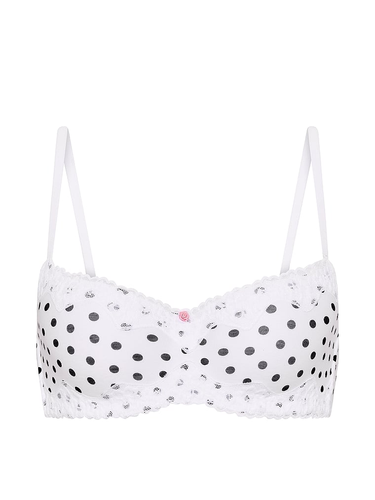 Victoria's Secret, The T-shirt Cotton Lace-Trim Lightly Lined Balconette Bra, White Dots, offModelFront, 3 of 3