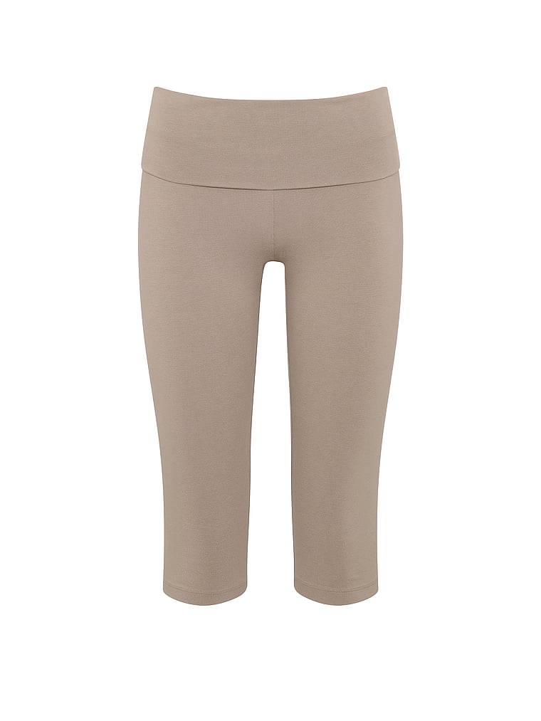 Victoria's Secret, Angel Essentials Cotton Foldover Capri Legging, Dove Grey, offModelFront, 3 of 3