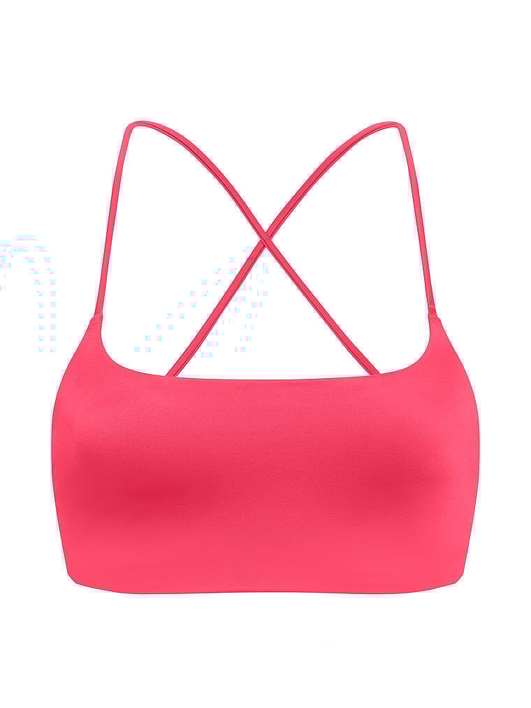 Victoria's Secret, VSX VSX GlossyTech™ Strappy-Back Sports Bra, Pink Island, offModelFront, 4 of 6
