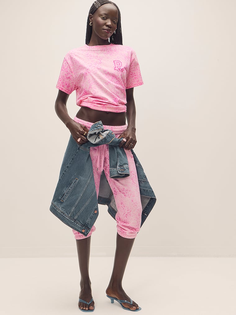 PINK Campus Cotton™ Tee, Pink Leopard, onModelSide, 3 of 4