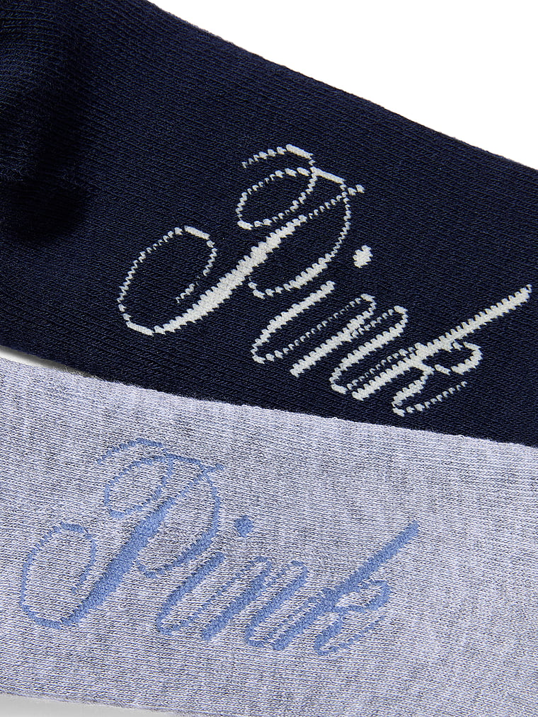 PINK 2-Pack Ankle Socks, Medium Heather Grey/Noir Navy, offModelBack, 2 of 2