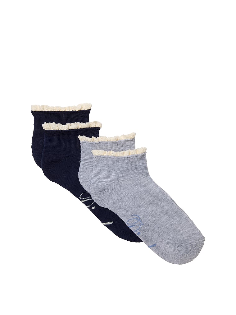 PINK 2-Pack Ankle Socks, Medium Heather Grey/Noir Navy, offModelFront, 1 of 2