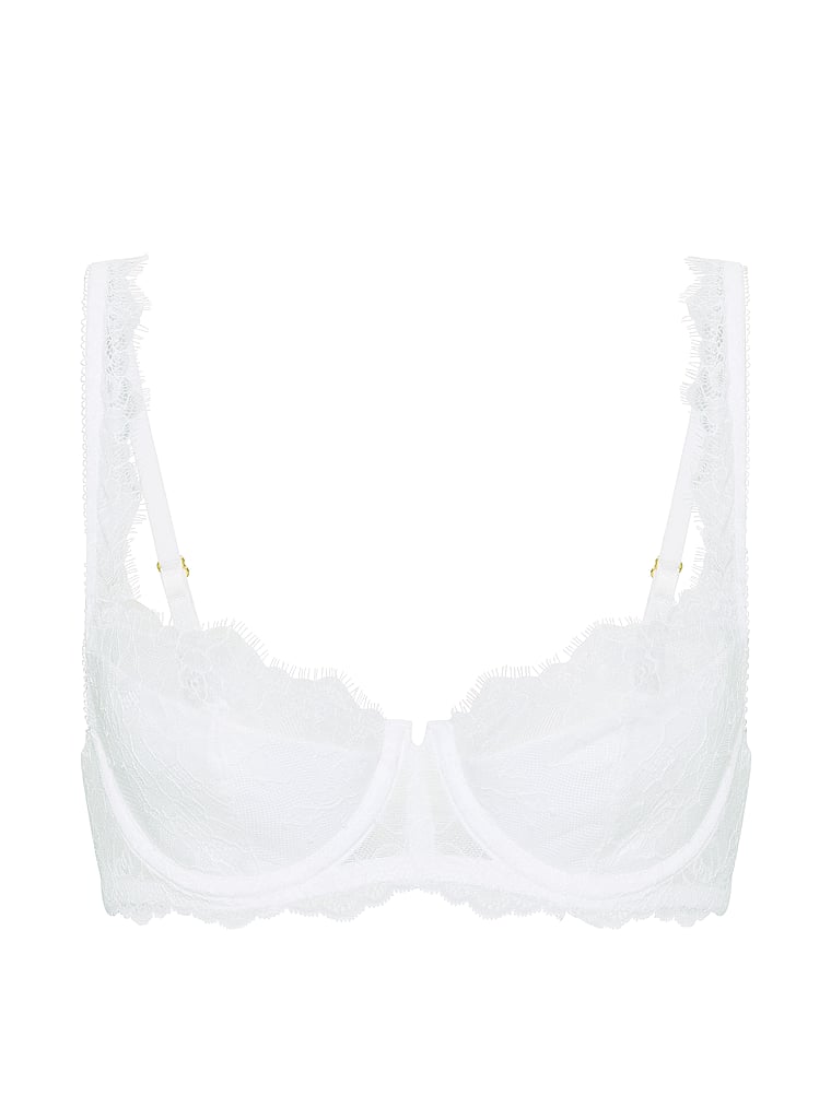Victoria's Secret, Very Sexy Rose Lace Uplift Balconette Bra, VS White, offModelFront, 3 of 3