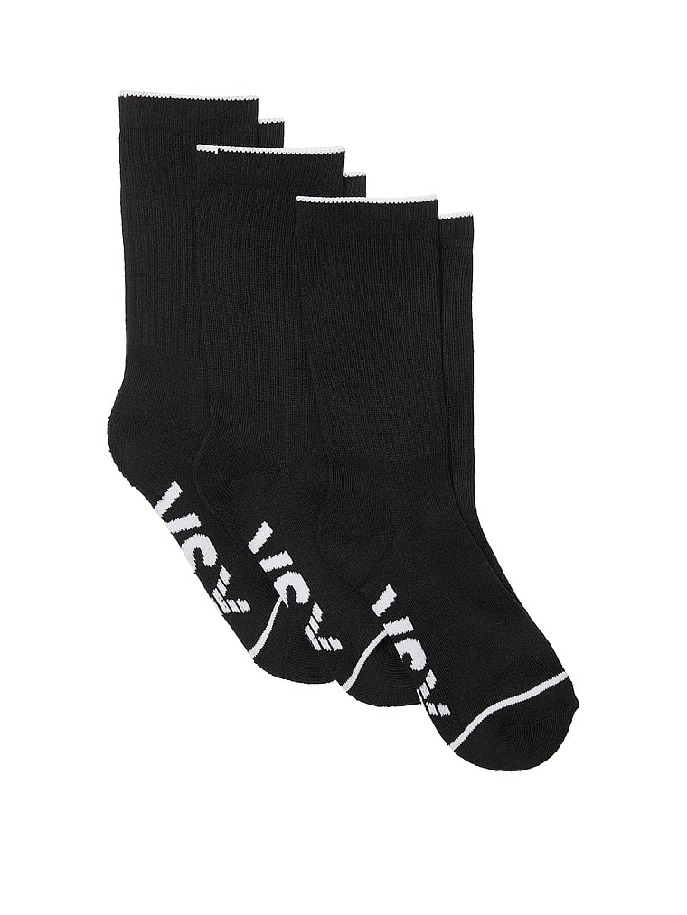 Victoria's Secret, Victoria's Secret VSX 3-Pack Crew Socks, Black, onModelFront, 1 of 2