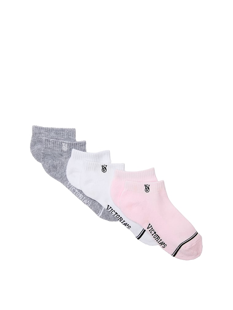 Victoria's Secret, Victoria's Secret 3-Pack Ankle Socks, Vs White / Pink Frosting / Med Htr Grey, onModelFront, 1 of 2