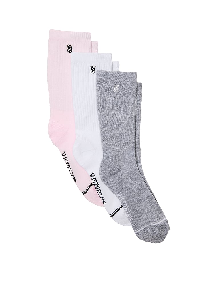 Victoria's Secret, Victoria's Secret 3-Pack Crew Socks, Vs White / Pink Frosting / Med Htr Grey, offModelFront, 1 of 1