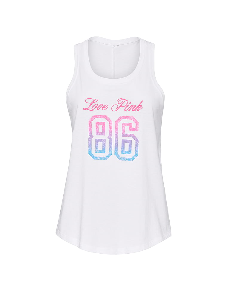 PINK Campus Cotton™ Tank Top, White, offModelFront, 3 of 3