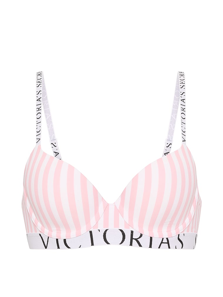 Victoria's Secret, The T-shirt The CoolBra™ Lightly Lined Demi, Pink Stripe, offModelFront, 3 of 4
