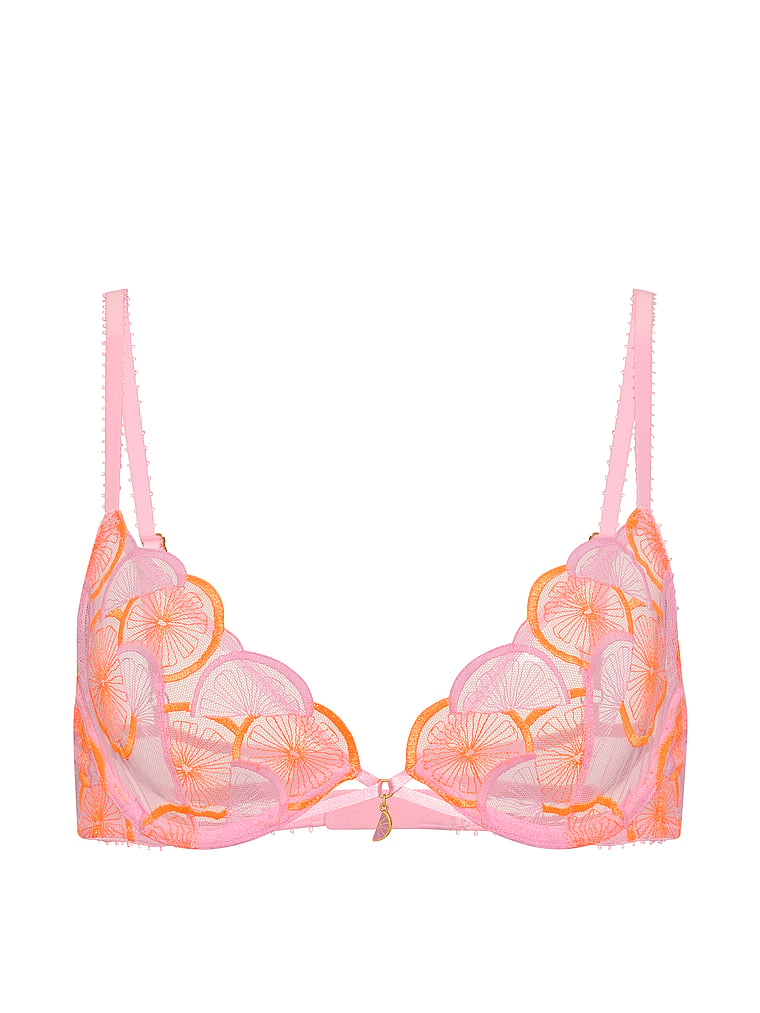 Victoria's Secret, Victoria's Secret Tease Unlined Fresh Squeezed Embroidery Demi Bra, Fresh Squeezed Pink, offModelFront, 4 of 5