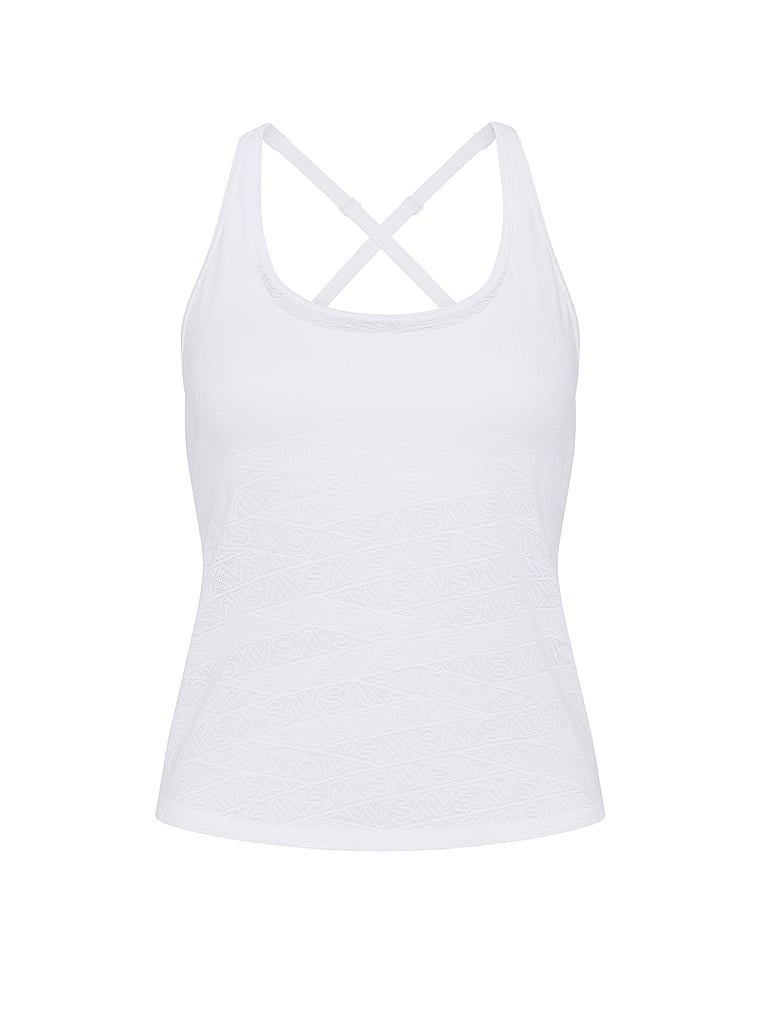 Victoria's Secret, VSX VSX Logo Lace Tank Top, VS White, offModelFront, 3 of 3