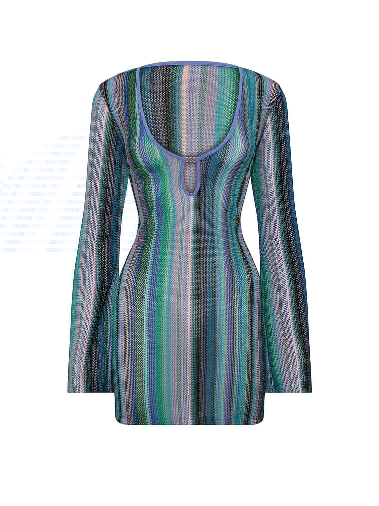 Beachwear Shimmer Knit Long-Sleeve Mini Dress