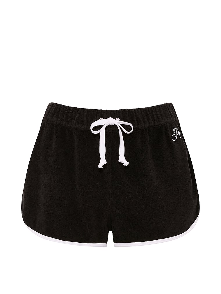 PINK SWIM Terry Cover-Up Shorts, Black, offModelFront, 3 of 3