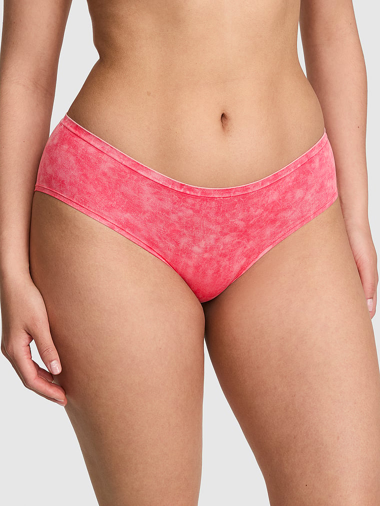 PINK Seamless Hiphugger Panty, Candy Pink Tie Dye Print, onModelFront, 1 of 3 Breanna is 5'8" and wears Large