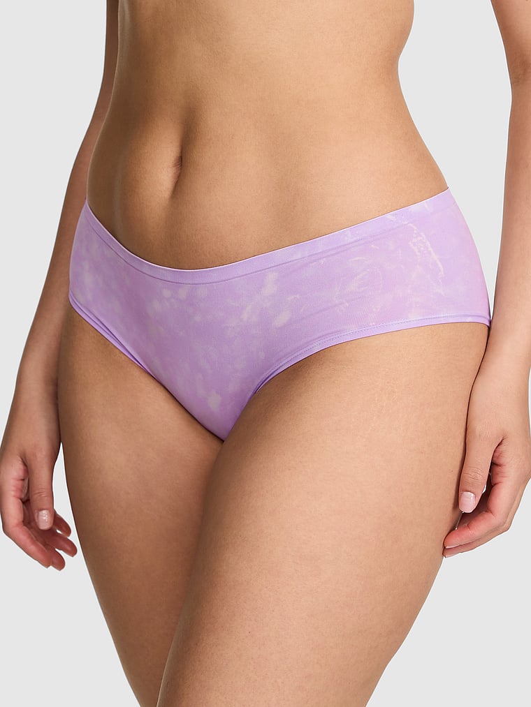 PINK Seamless Hiphugger Panty, Antique Violet Tie Dye Print, onModelFront, 1 of 3 Breanna is 5'8" and wears Large