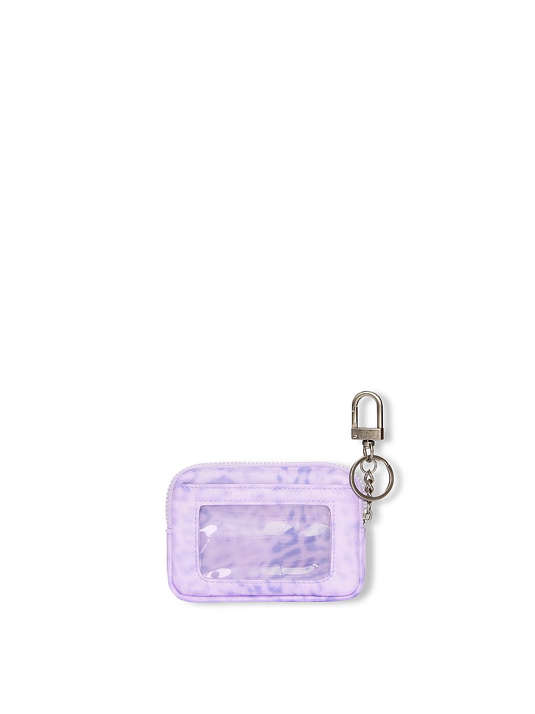 PINK Zip Card Holder Keychain, Purple Leopard, onModelBack, 2 of 3