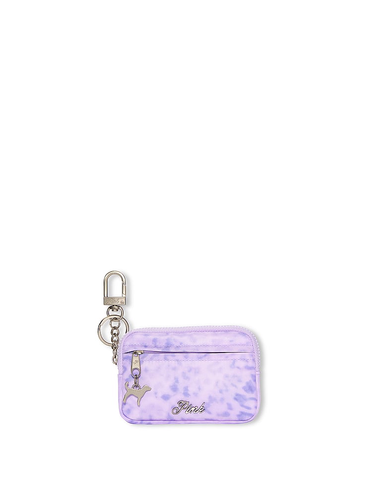 PINK Zip Card Holder Keychain, Purple Leopard, onModelFront, 1 of 3