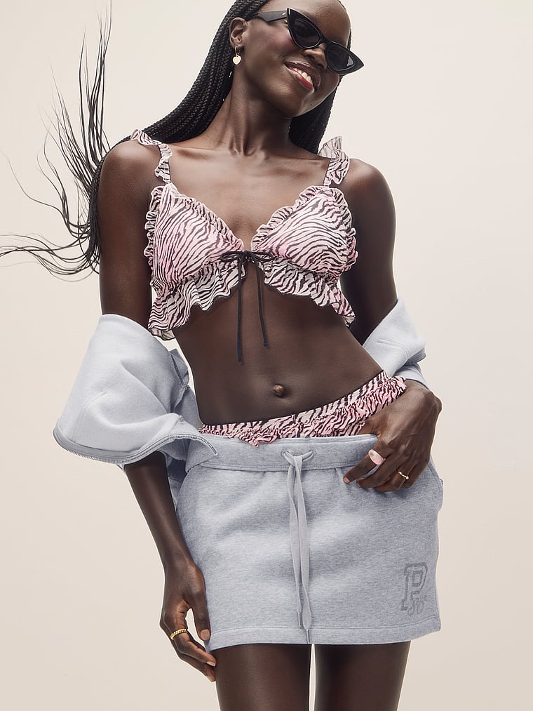 PINK Campus Fleece™ Skort, Medium Heather Grey, onModelSide, 3 of 4